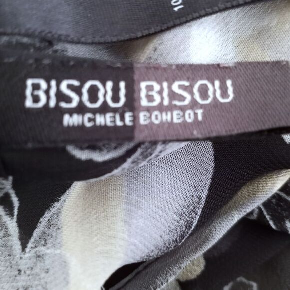 BISOU BISOU BLACK & CREAM FLORAL SHEER BLOUSE SZ.L EUC - Picture 5 of 7